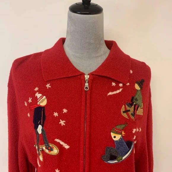 Jones New York Sweater Lambswool Appliquéd Winter 90s Snowflakes Womens SZ XL - Picture 2 of 11